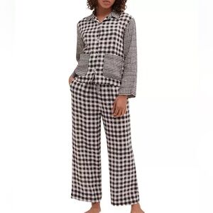Desmond & Dempsey gingham linen Pajama Set Large